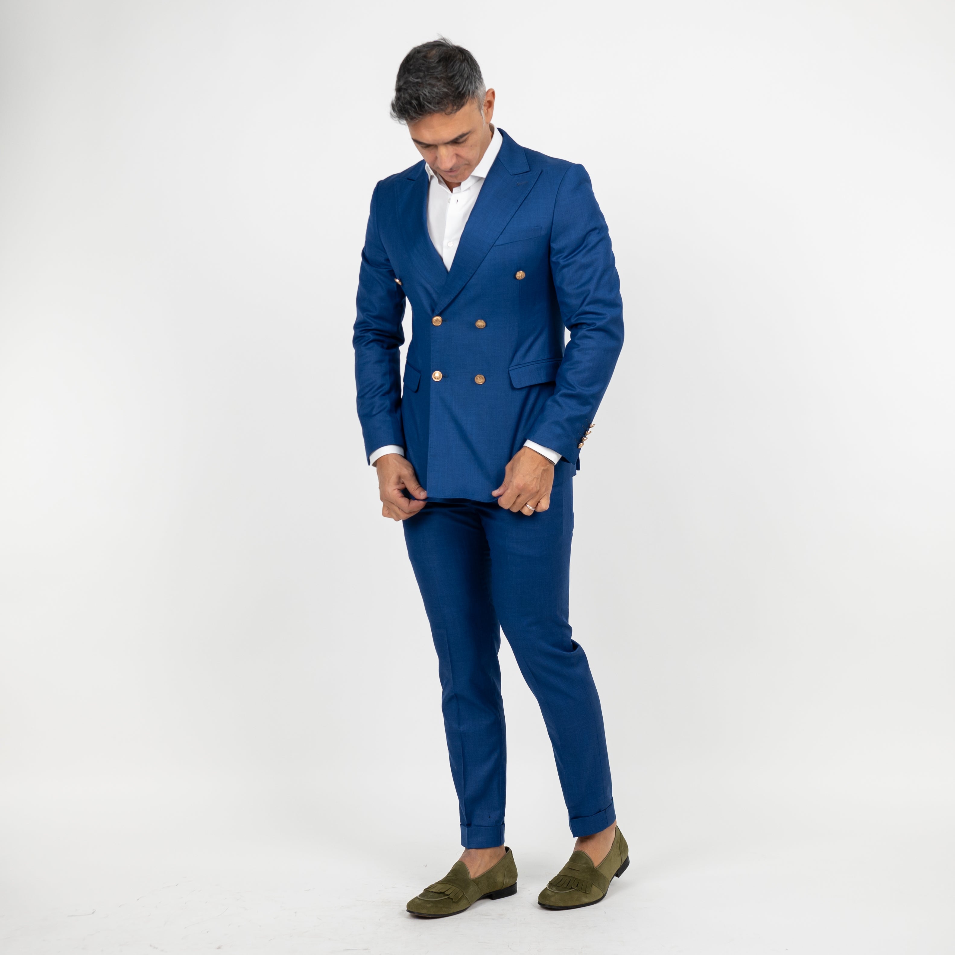 Abito doppio petto bottoni oro - Blu royal