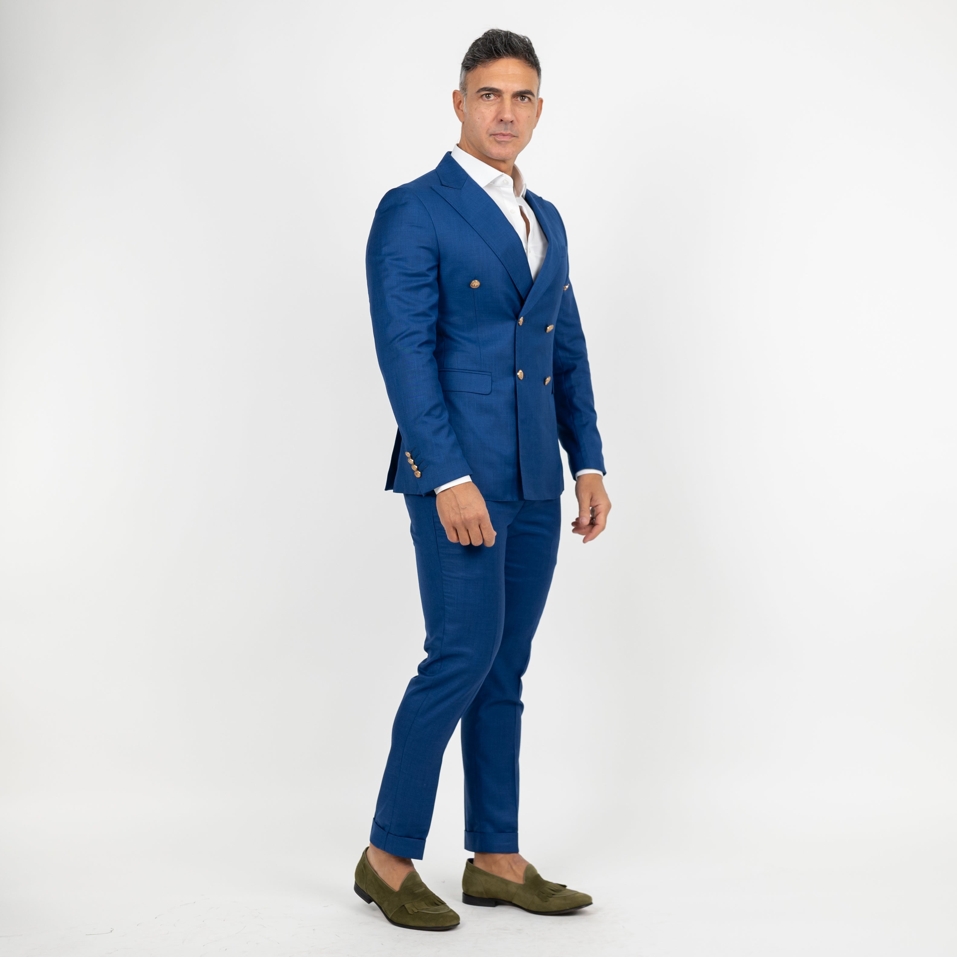 Abito doppio petto bottoni oro - Blu royal