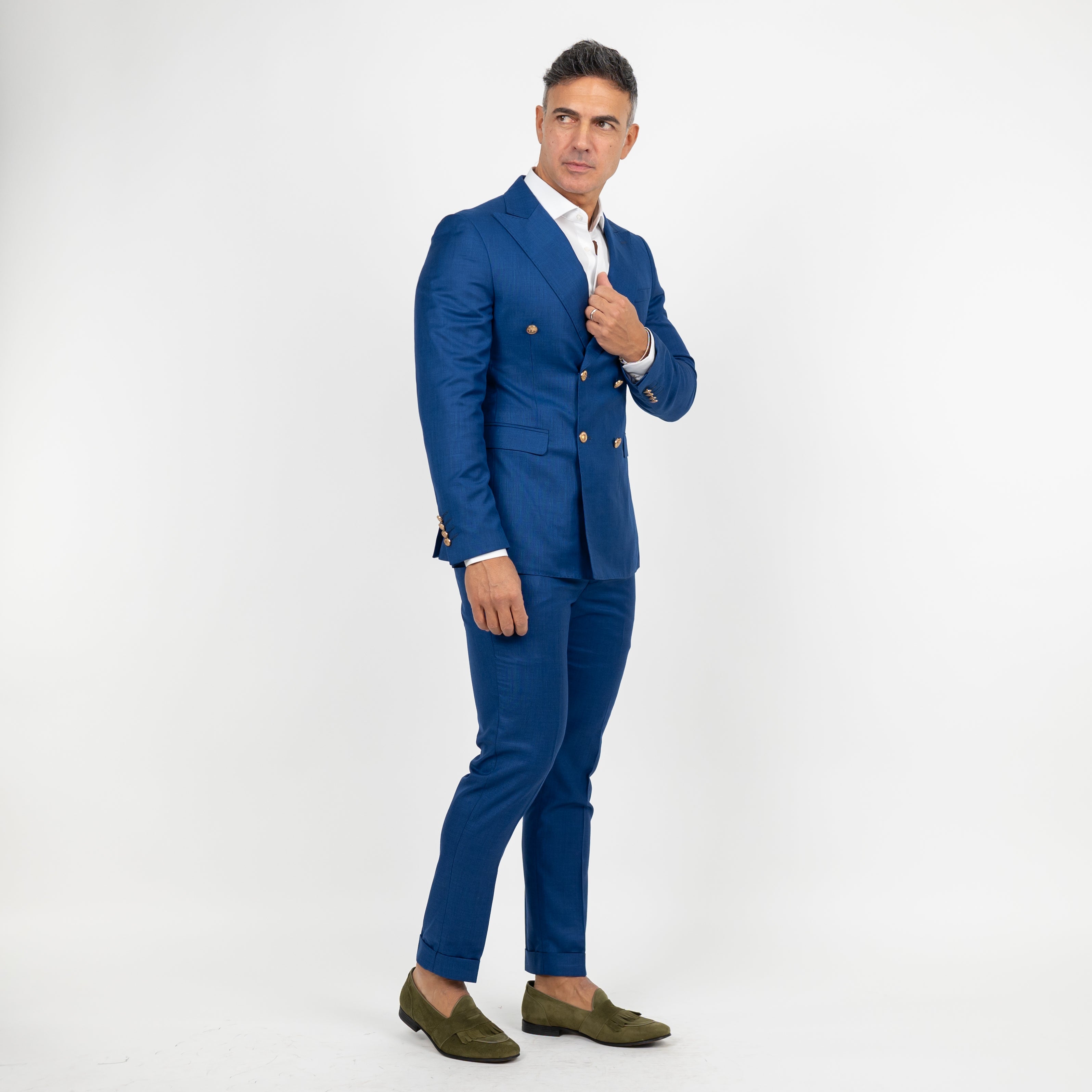 Abito doppio petto bottoni oro - Blu royal