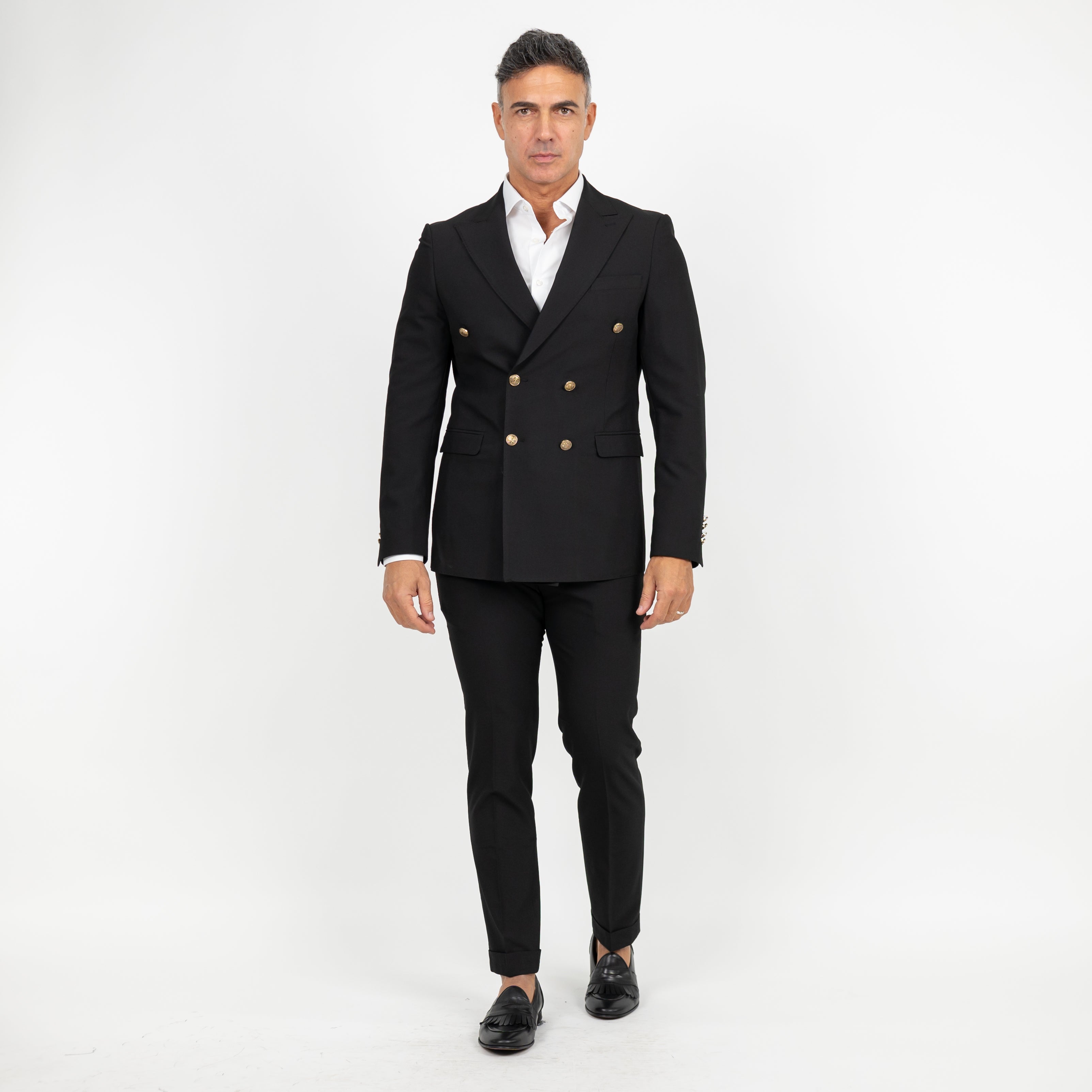 Abito doppio petto bottoni oro - Nero