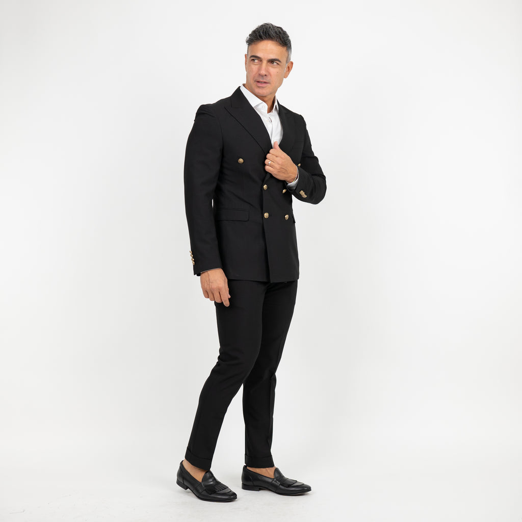 Abito doppio petto bottoni oro - Nero