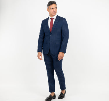Single-Breasted Pinstripe Suit - Blue 