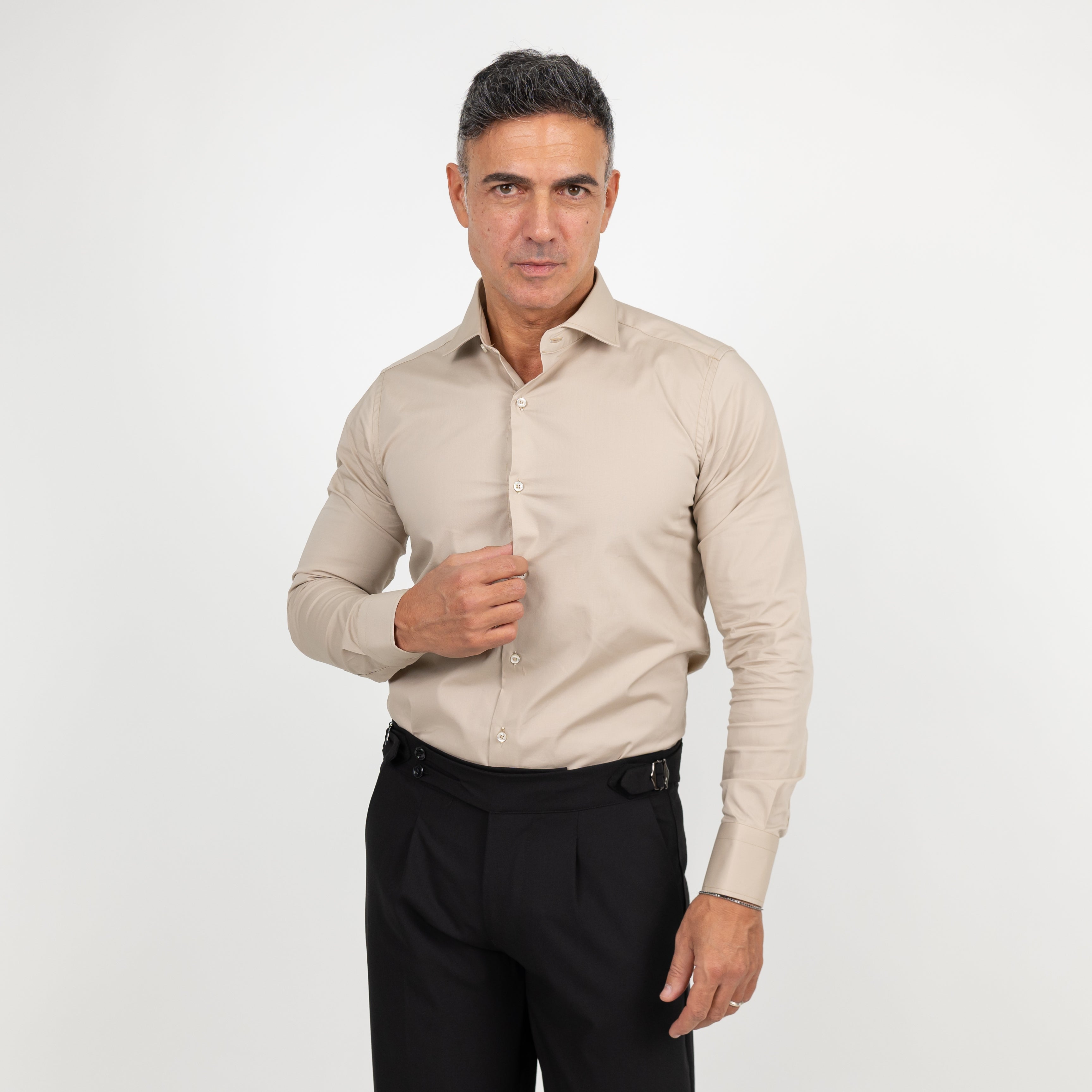Camicia sartoriale tinta unita - Beige