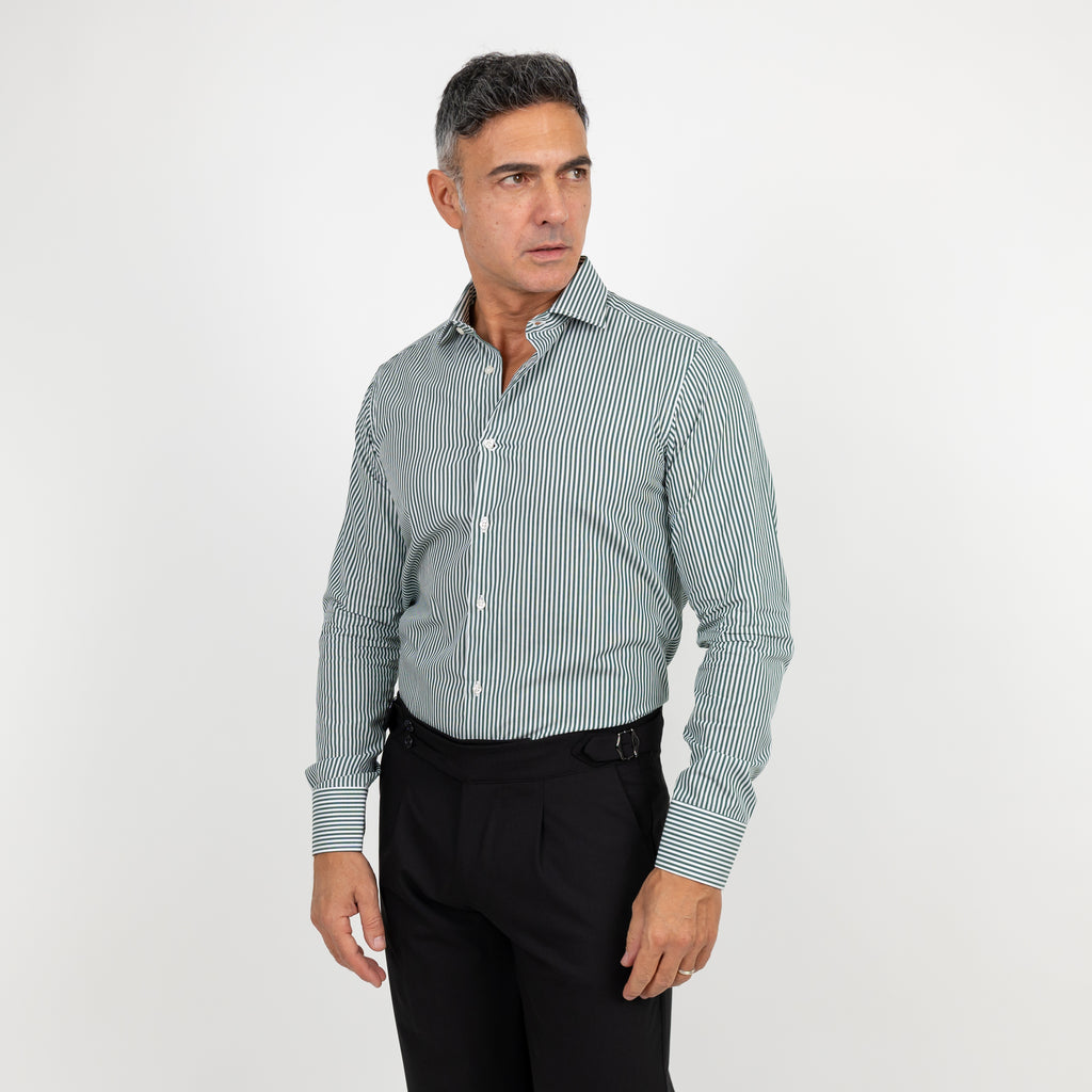 Camicia slim fit a righe strette - Verde