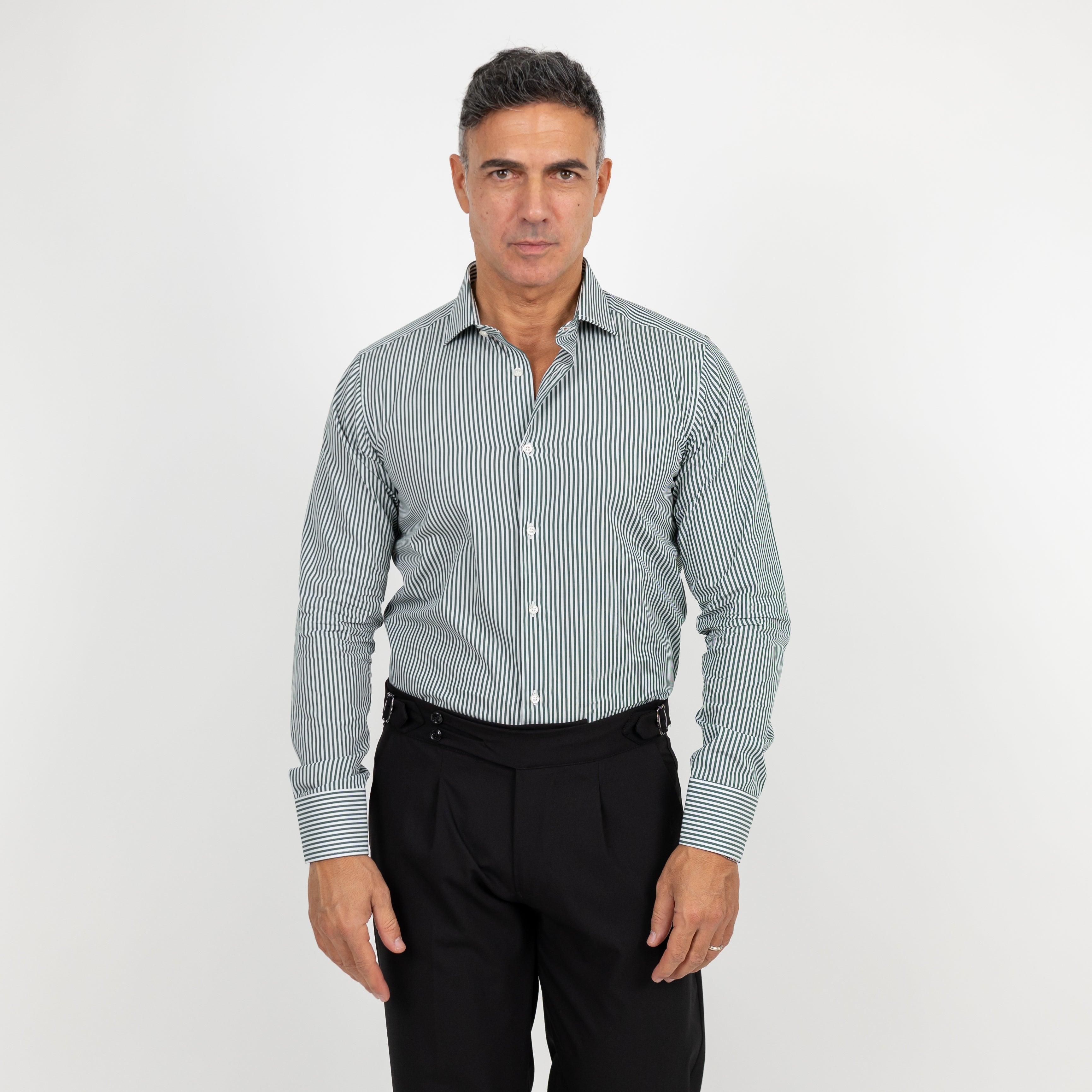 Camicia slim fit a righe strette - Verde