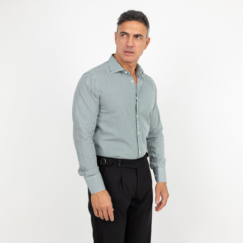 Camicia slim fit a righe strette - Verde