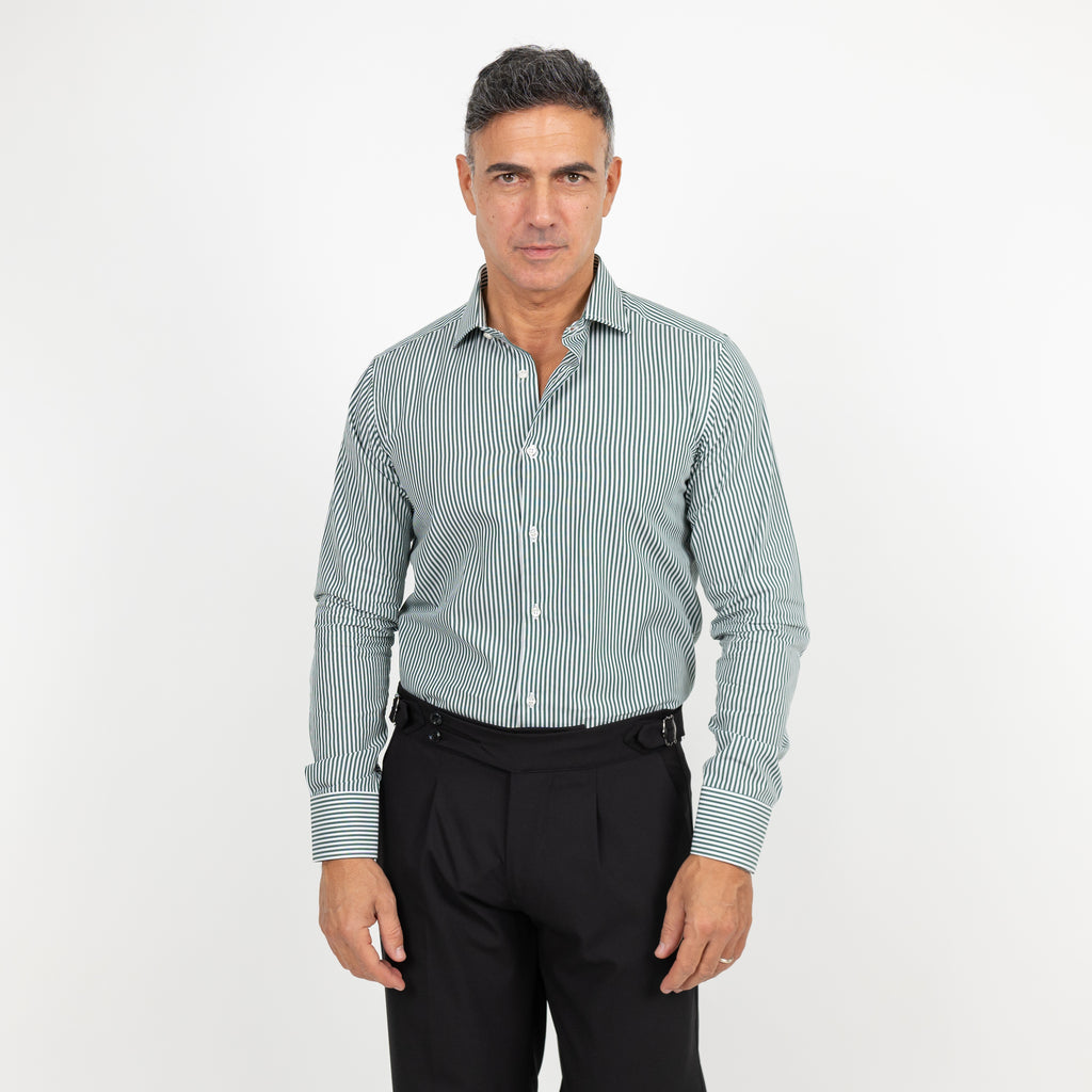 Camicia slim fit a righe strette - Verde