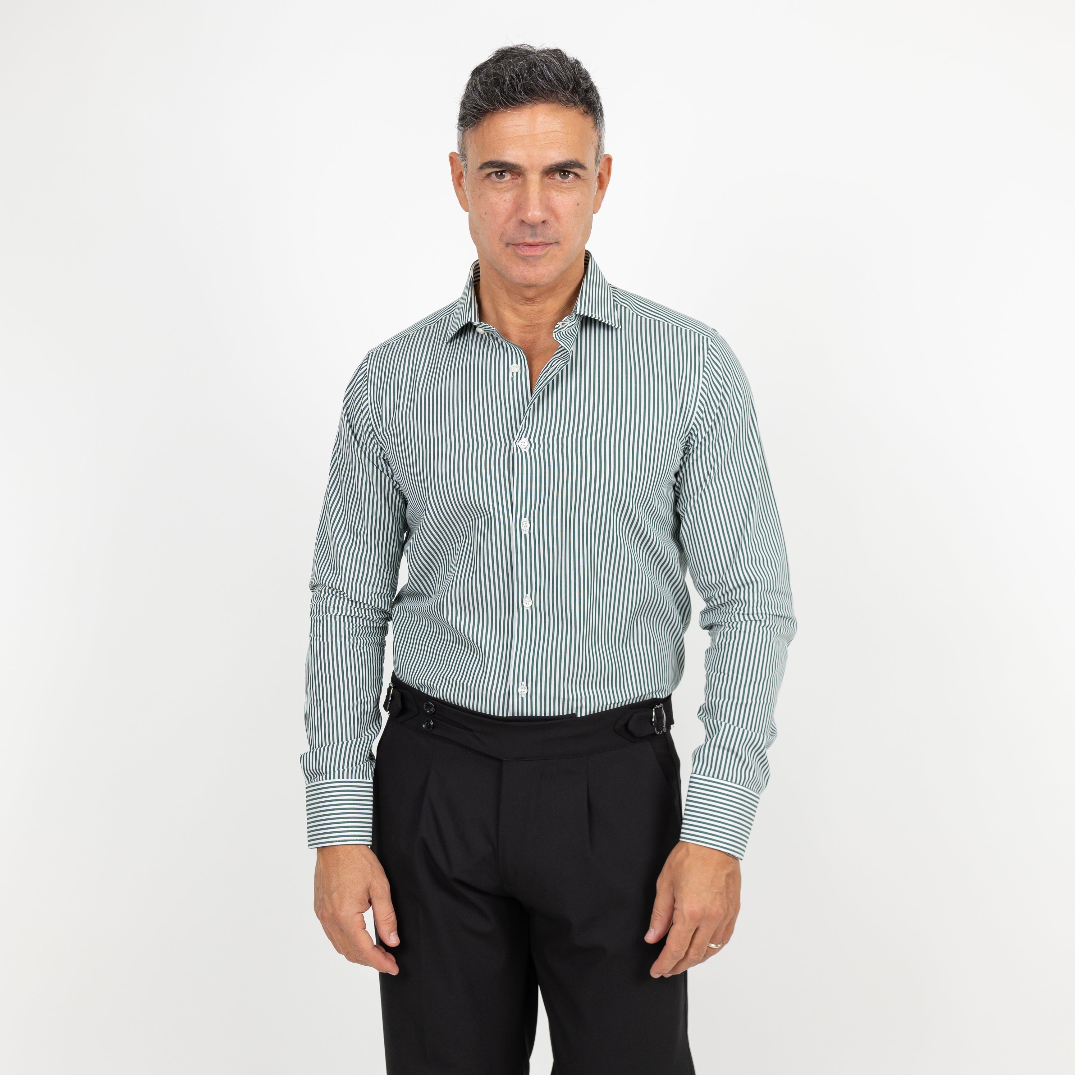 Camicia slim fit a righe strette - Verde