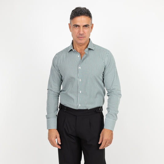 Camicia slim fit a righe strette - Verde