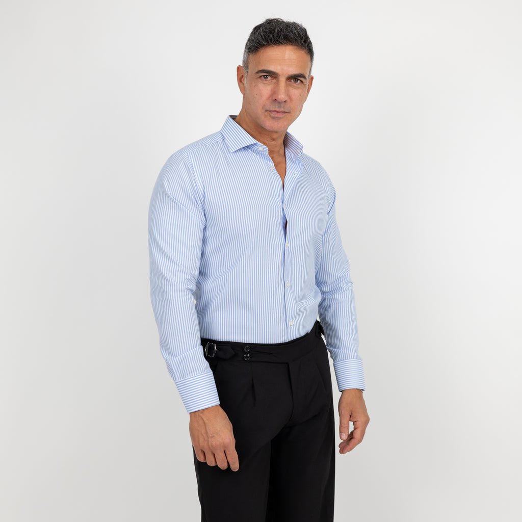 Camicia slim fit a righe strette - Celeste