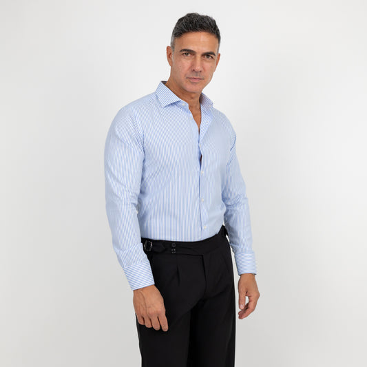 Camicia slim fit a righe strette - Celeste