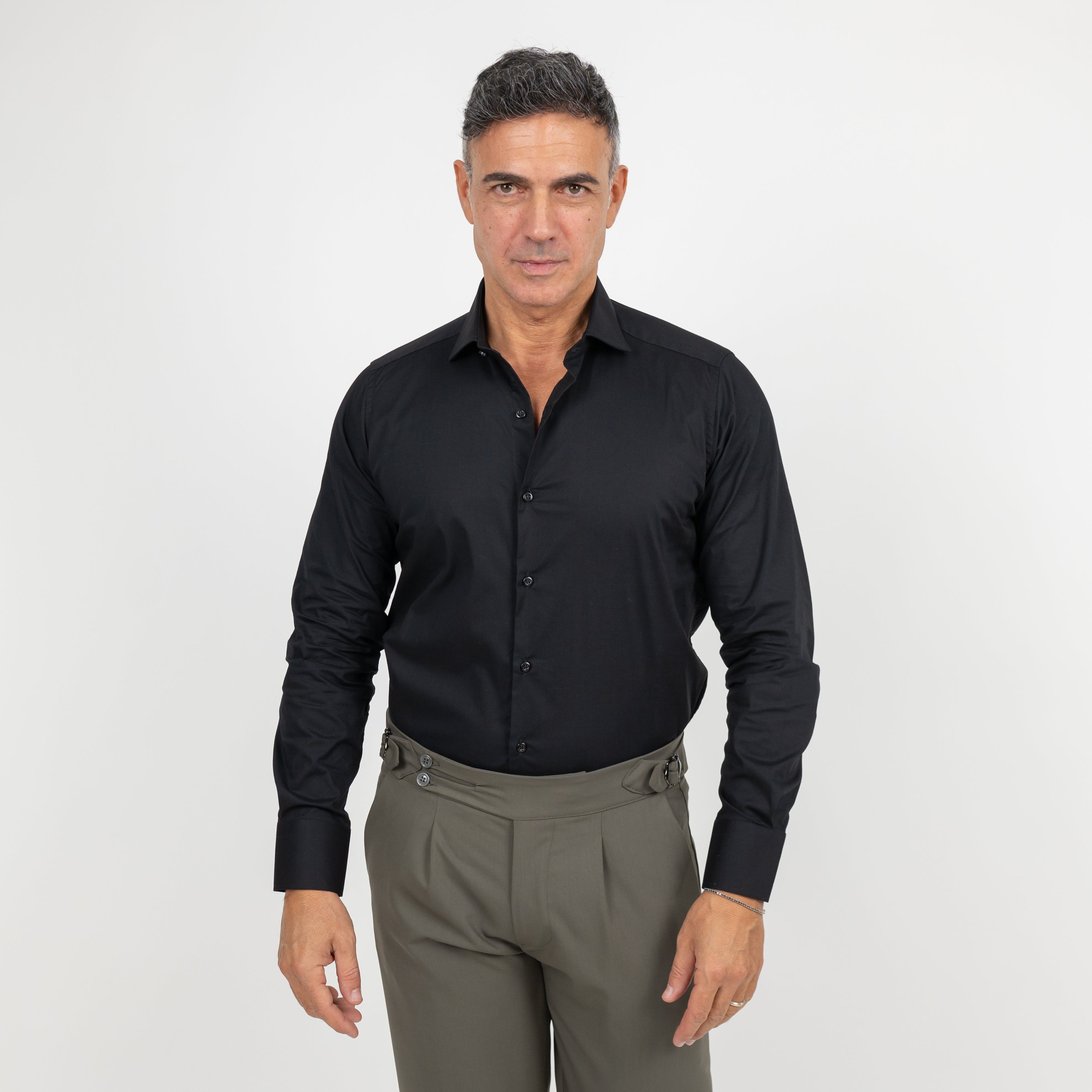 Camicia sartoriale tinta unita - Nero