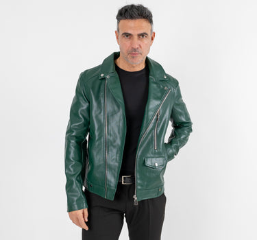 Leather effect jacket with zip - Green