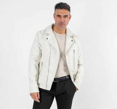 Leather effect jacket with zip - White