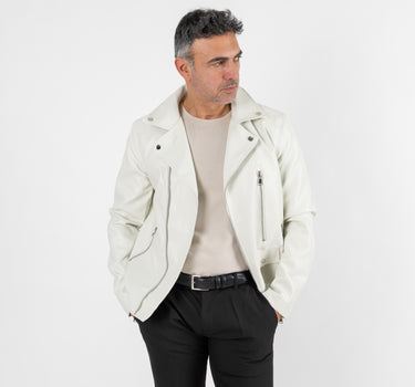 Leather effect jacket with zip - White