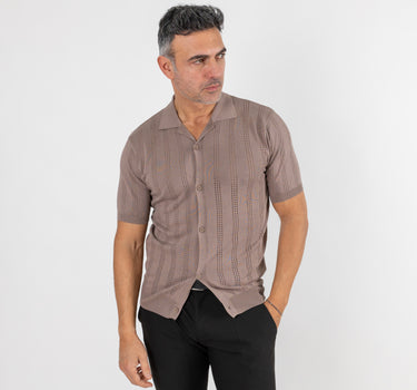 Perforated thread polo shirt with buttons - Taupe