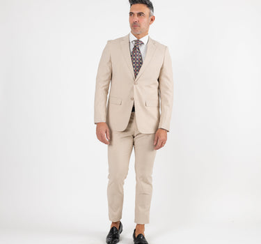 Single-breasted Suit with Stitched Lapel - Beige