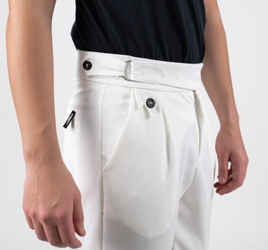 Pantalone con bottone e fibbia laterale - Panna