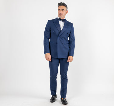 Double-breasted suit with lapels and silk-effect buttons - Midnight blue