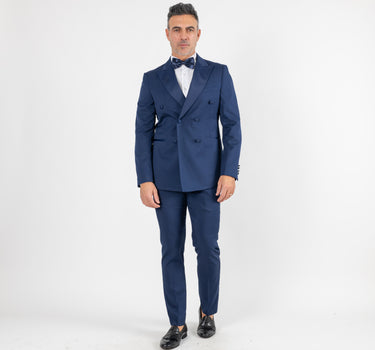 Double-breasted suit with lapels and silk-effect buttons - Midnight blue