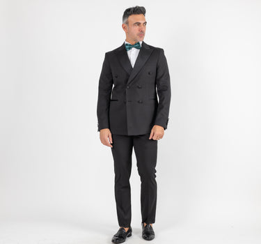 Double-breasted suit with lapels and silk-effect buttons - Black