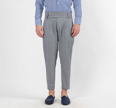 Trousers with High Waist Band and Double Button - Grey 
