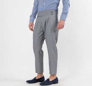 Trousers with High Waist Band and Double Button - Grey 