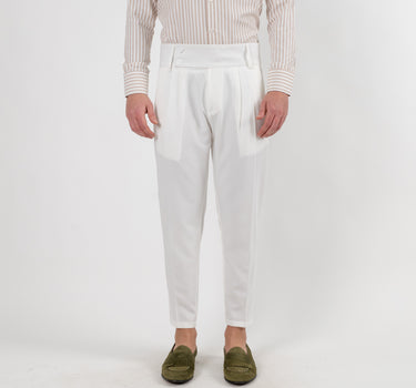 Pantalón con cinturilla alta y doble botón - Blanco 