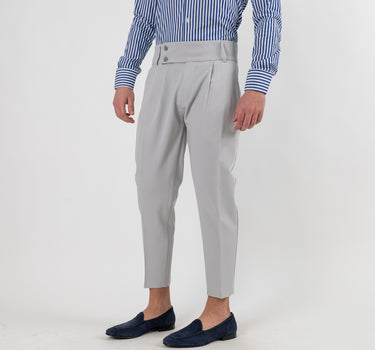 Trousers with High Waist Band and Double Button - Ice 