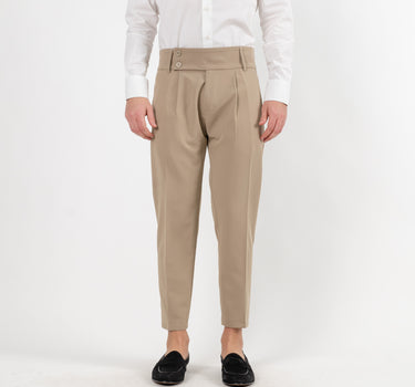 Trousers with High Waist Band and Double Button - Mud 