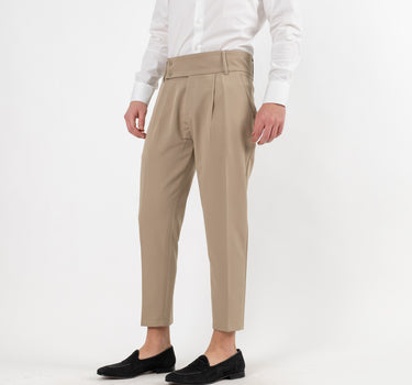 Trousers with High Waist Band and Double Button - Mud 