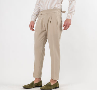 Trousers with Side Buckle - Beige 