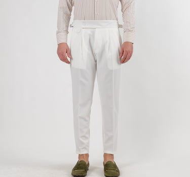Trousers with Side Buckle - White 