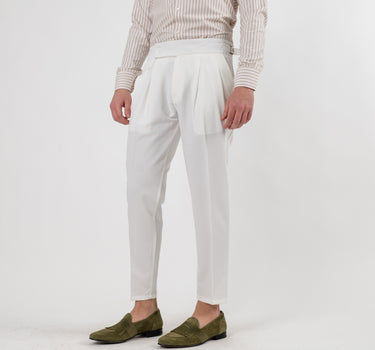 Trousers with Side Buckle - White 