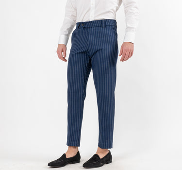 Pantalone Gessato Classico con Doppio Passante - Blu navy