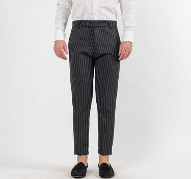 Pantalone Gessato Classico con Doppio Passante - Nero