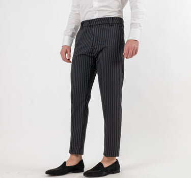 Pantalone Gessato Classico con Doppio Passante - Nero