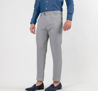 Pantalone Gessato Classico con Doppio Passante - Grigio