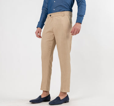 Pantalone Gessato Classico con Doppio Passante - Beige