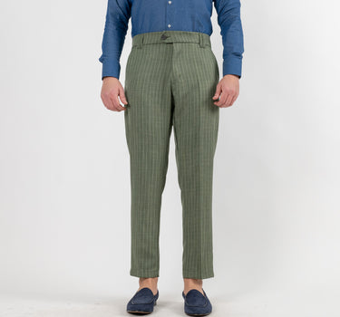 Classic Pinstripe Trousers with Double Loop - Military green