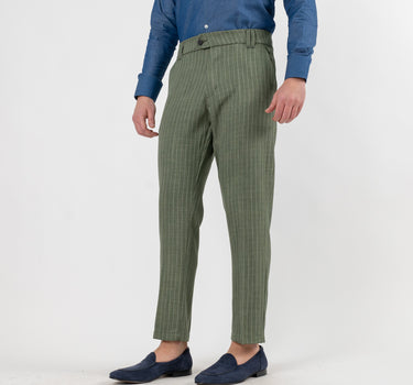 Classic Pinstripe Trousers with Double Loop - Military green