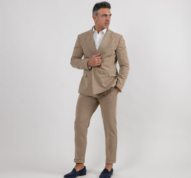 Double-breasted slim fit suit - Mud