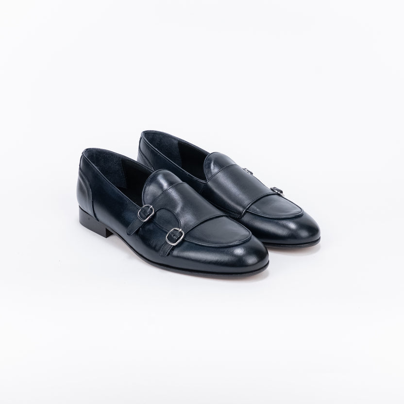 Mocassino Doppia Fibbia in Pelle - Blu