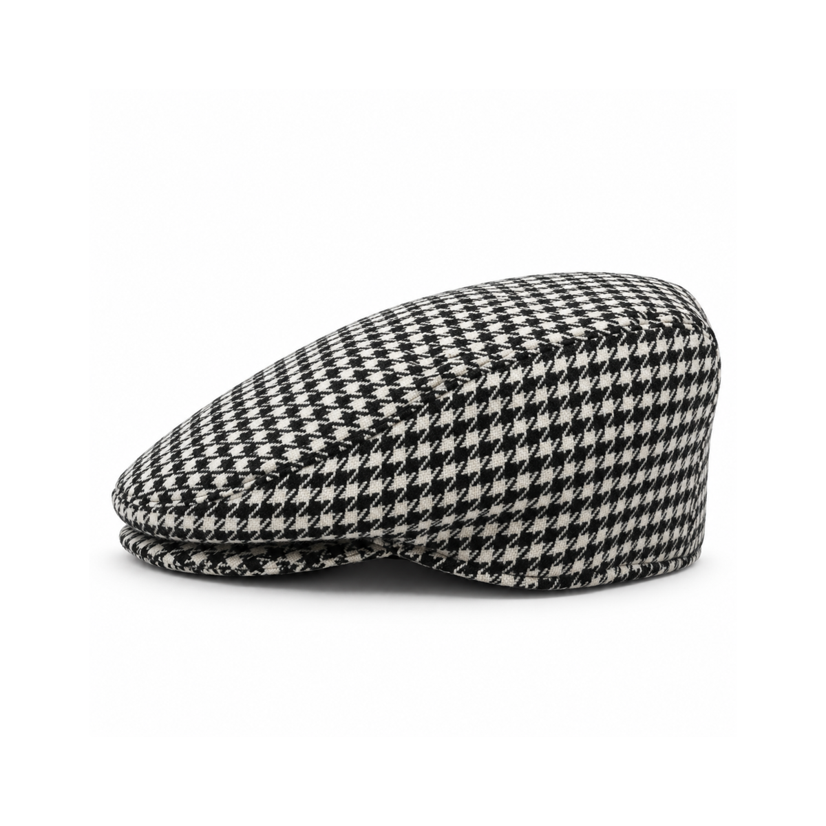 Casquette en laine à motif pied-de-poule - Noir