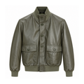 Bomber con bottoni in Vera Pelle - Verde Militare
