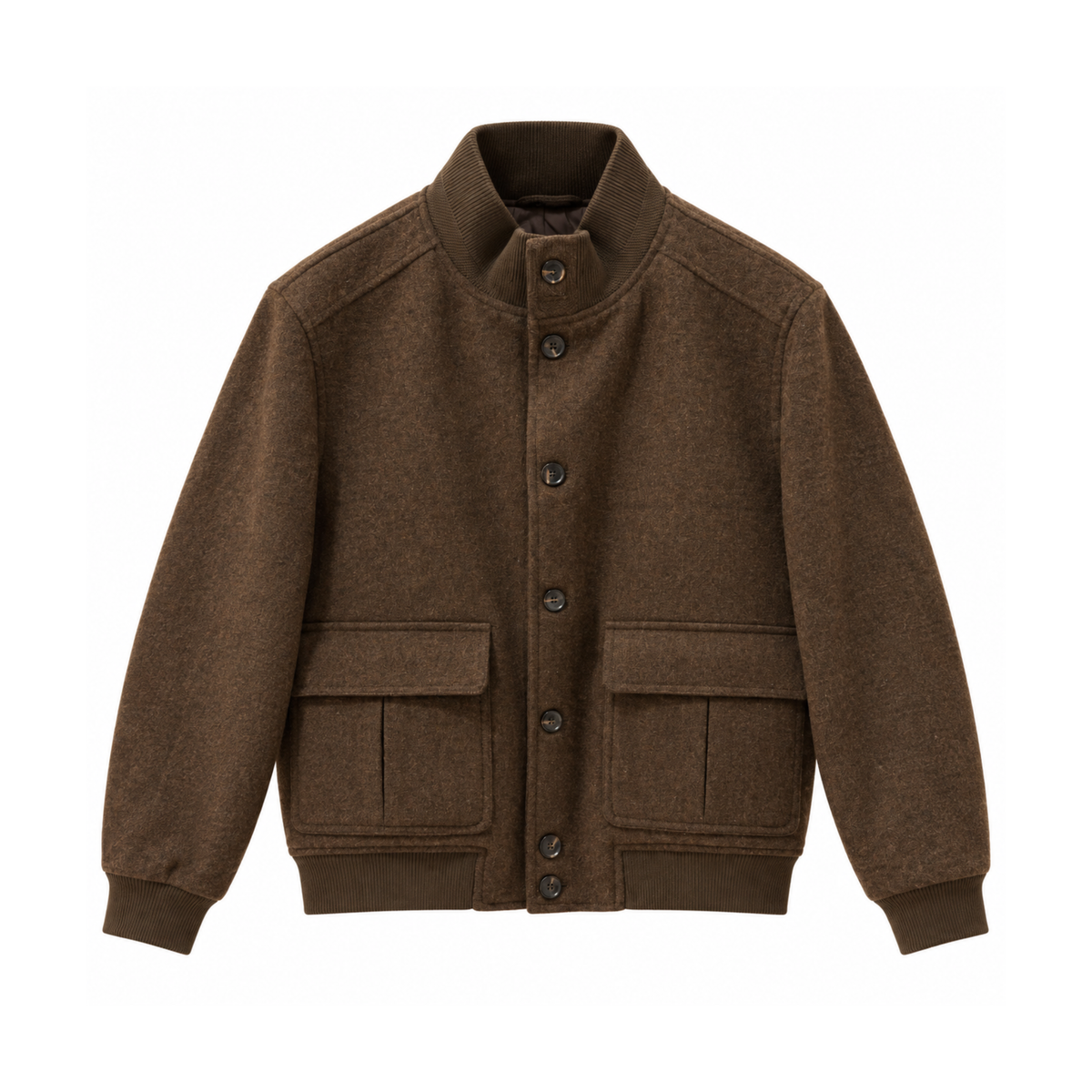 Bomber in misto Lana con Tasche Applicate - Moro