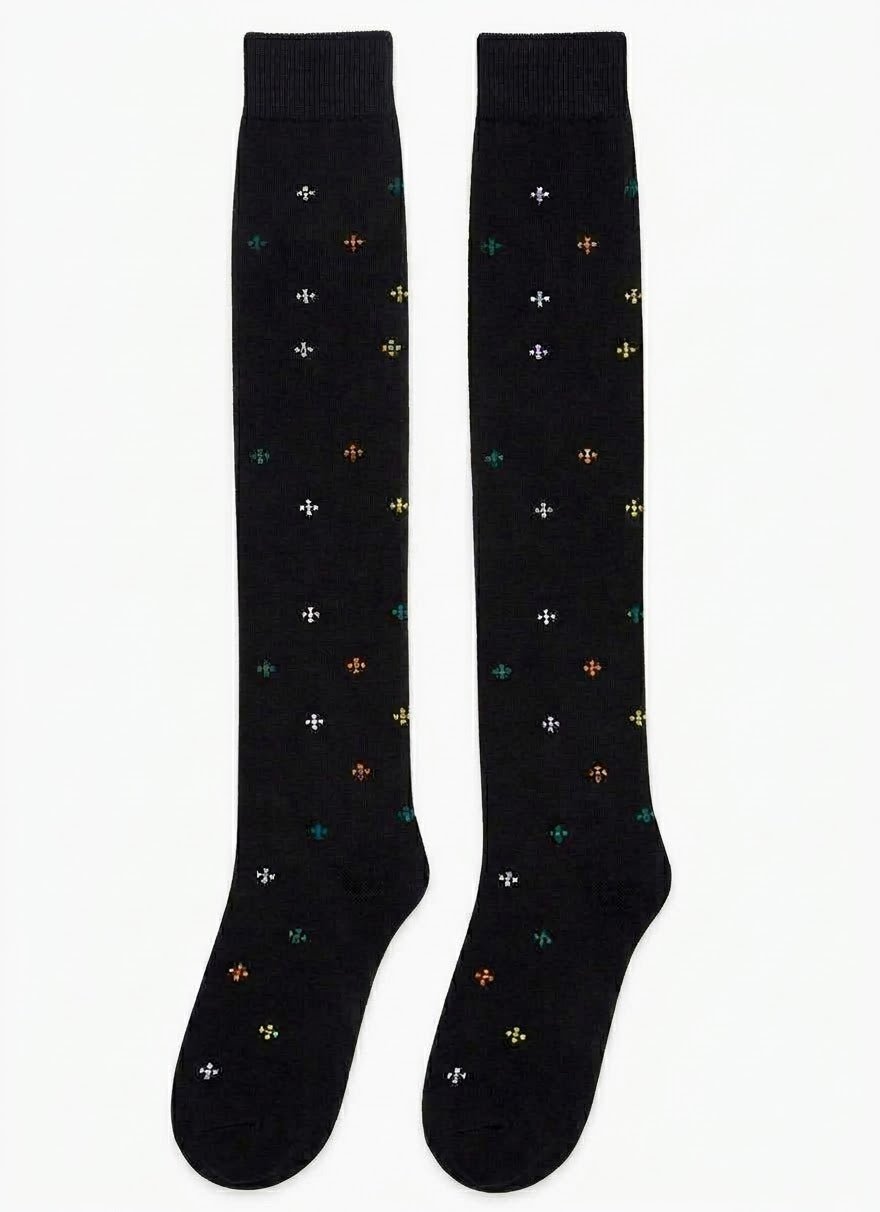 Chaussettes longues en coton chaud - Blanc/Jaune