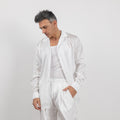 Camicia satin effetto raso con bottoni ricoperti - Bianco