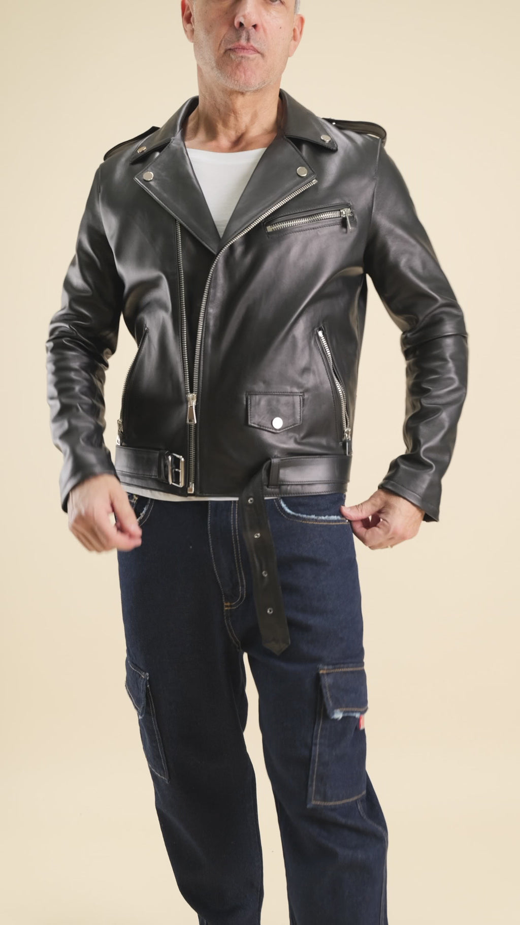 Slim Fit Biker Jacket - Black