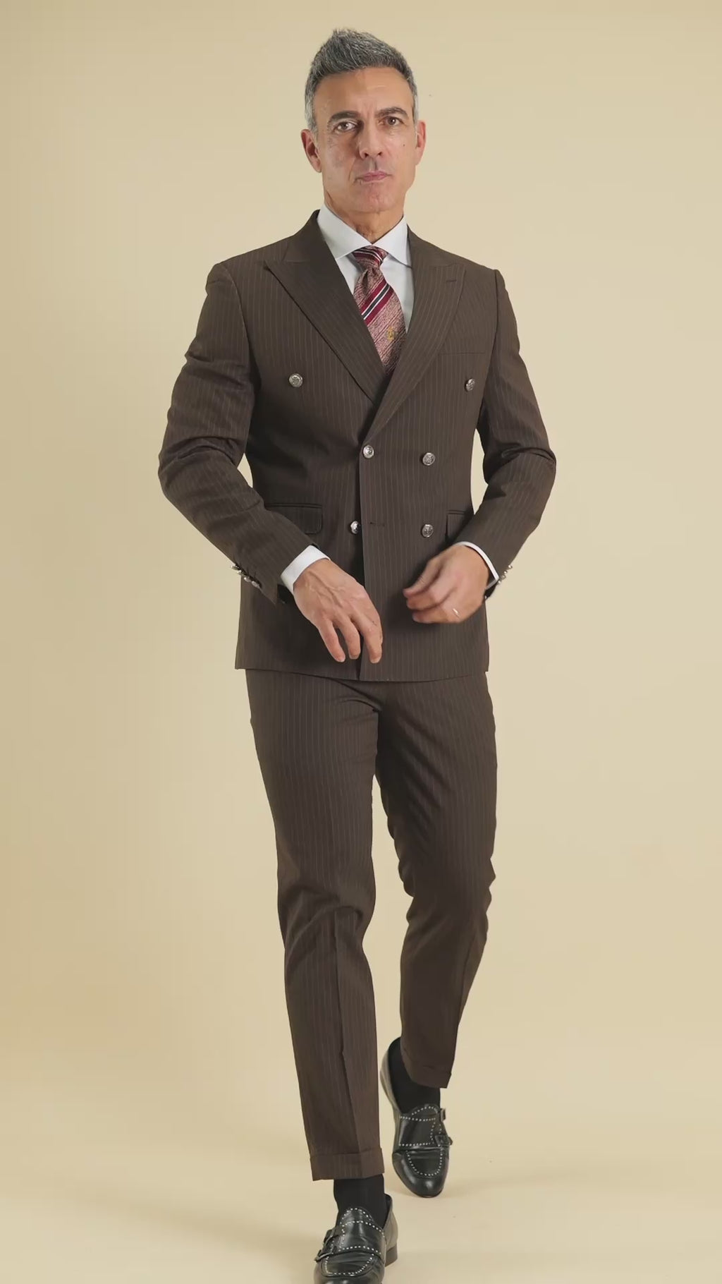 Pinstripe Suit with Silver Buttons - Brown